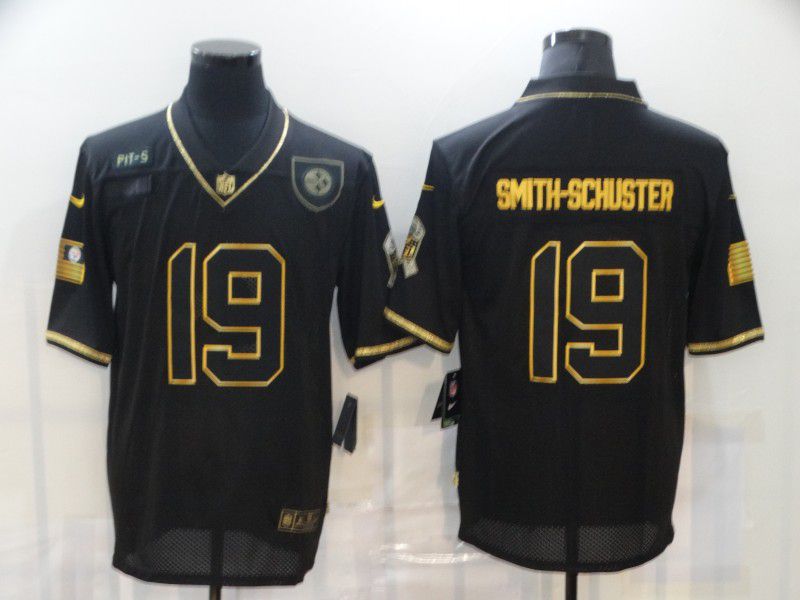 Men Pittsburgh Steelers 19 Smith-schuster Black Retro Gold Lettering 2020 Nike NFL Jersey